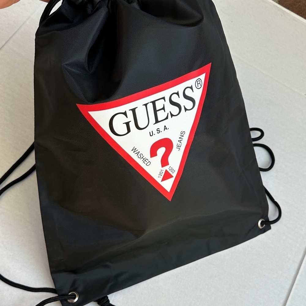 NEW GUESS Black and Red Logo Drawstring Backpack - Picture 3 of 3